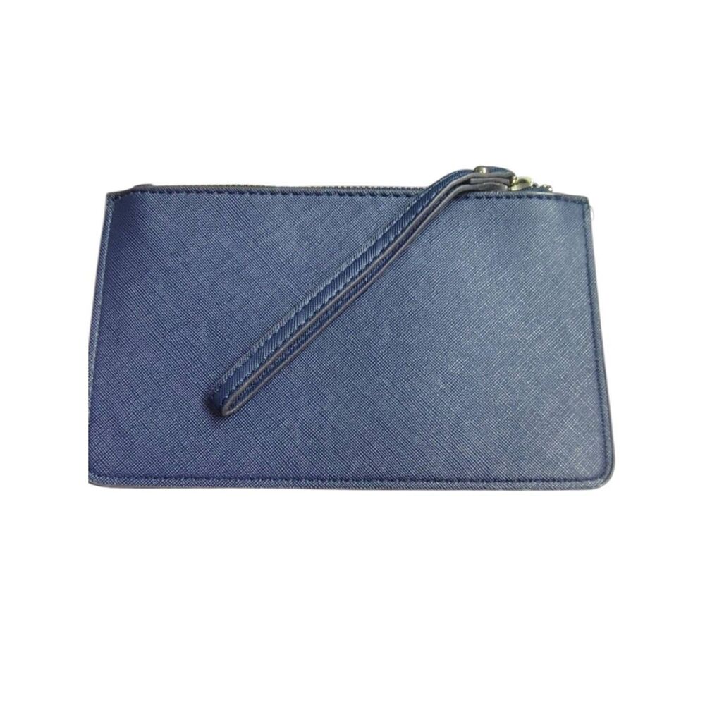 Kate Spade New York Navy Blue Saffiano Leather Wristlet Gold Logo Polka Dot Lini